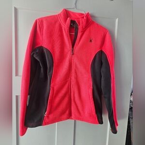 Spyder Candy Apple Red Black Sweater Jacket, Zip Front, Pockets Size Large